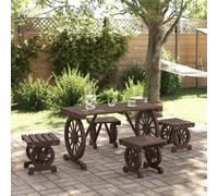 Garden dining set 115x55x65cm Solid fir wood Burnt brown 1 table 4 chairs Wagon