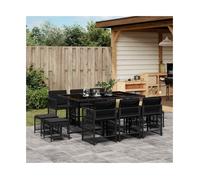 Garden Dining Set 11pc Black PE Rattan Tempered Glass 165x106x73cm Foldable Cush