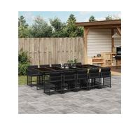 Garden Dining Set 11pc Black PE Rattan Tempered Glass 275x106x73cm Highback Cush