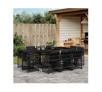 Garden Dining Set 11pc Black PE Rattan Tempered Glass Table 165x106x73cm w/10pcs