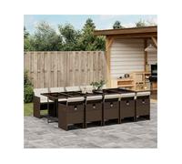 Garden Dining Set 11pc Brown PE Rattan 275x106x73 cm Tempered Glass With Cream
