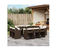 Garden Dining Set 11pc Brown PE Rattan Table 165x106x73cm Tempered Glass w/Cush