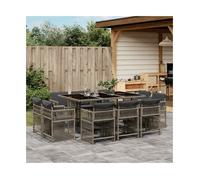 Garden Dining Set 11pc Grey PE Rattan 10Chairs 165x106x73cm Tempered Glass Table