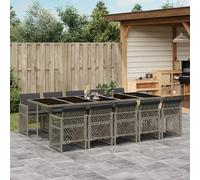 Garden Dining Set 11pc Grey PE Rattan Tempered Glass 275x106x73cm Outdoor Patio