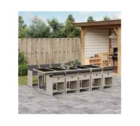 Garden Dining Set 11pc Light Grey PE Rattan Table 275x106x73cm Cushions Foldable