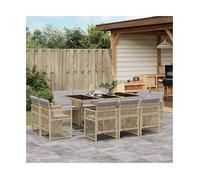 vidaXL 11 Piece Garden Dining Set with Cushions Mix Beige Poly Rattan
