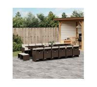 Garden Dining Set 12 Chairs 4 Stools Brown Rattan Table 330x106x73cm Cushions UV
