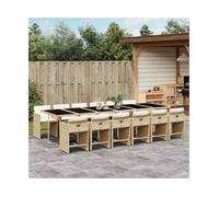 Garden Dining Set 12-Seater Beige PE Rattan 330x106cm Foldable Chairs Glass Top