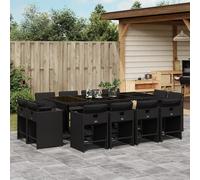 Garden Dining Set 12-Seater Black PE Rattan 220x106x73cm Tempered Glass Foldable