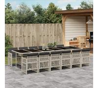 Garden Dining Set 12pc Light Grey PE Rattan 330x106x73cm Tempered Glass Cushions