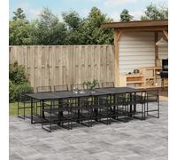 Garden Dining Set 13-piece Black PE Rattan & Steel Table 110x107x72 cm Tempered.