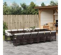 Garden Dining Set 13-piece Brown PE Rattan 330x106x73cm Tempered Glass w/ Cream