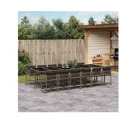 Garden Dining Set 13-Piece Grey PE-Rattan Tempered Glass Table 330x106x73cm incl