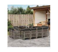 Garden Dining Set 13-Piece PE Rattan Grey 220x106x73cm Glass w/Cushions Foldable
