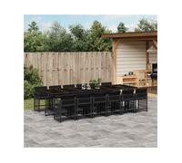 Garden dining set 13pc Black PE rattan 330x106x73cm tempered glass with cushions