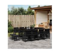 Garden Dining Set 13pc Black PE Rattan Tempered Glass Table 220x106x73cm Cushion