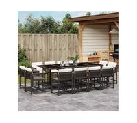 Garden Dining Set 13pc Brown PE Rattan 220x106x73cm Tempered Glass Top Outdoor