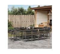 Garden Dining Set 13pc Grey PE Rattan 220x106x73cm Glass Top Foldable Chairs Set