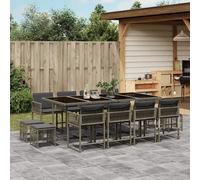 Garden Dining Set 13pc Grey PE Rattan Tempered Glass Table 220x106x73cm Cushions