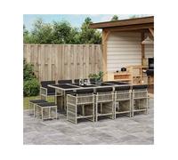 Garden Dining Set 13pc Light Grey PE Rattan 220x106x73cm Cushioned Foldable UV.