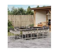 Garden dining set 13pc PE rattan light grey 220x106x73cm tempered glass foldable