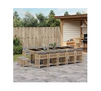 Garden Dining Set 14-Piece Mixed Beige PE Rattan Foldable Chairs Tempered Glass