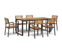 Garden Dining Set 140cm Solid Acacia Wood Top Powder-Coated Metal Legs with 4pcs
