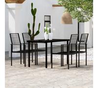 Garden Dining Set 140x70cm Glass Table & 4 Black Rattan Chairs PVC Steel Outdoor