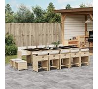 Garden Dining Set 14pc Beige PE Rattan 275x106x73cm Tempered Glass Table Outdoor