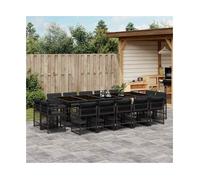 Garden Dining Set 15-piece Black PE Rattan 275x106x73cm Tempered Glass Table UV