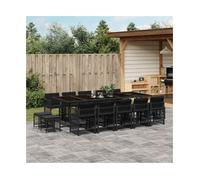 Garden Dining Set 15-piece Black PE Rattan Steel Glass 275x106x73cm UV Cushions