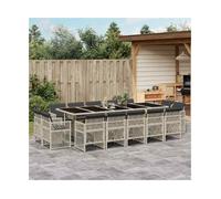 Garden Dining Set 15-Piece Light Grey PE Rattan 275x106cm Table & 14 Chairs Set