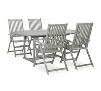 Garden Dining Set 150-200x100x74cm Solid Acacia Wood Grey 5pc Foldable Extending