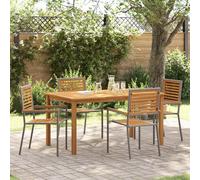 Garden Dining Set 150cm Table Grey Solid Acacia Wood 4-Seater Outdoor Stackable