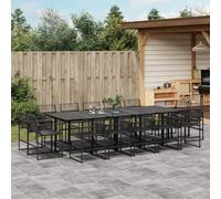 Garden Dining Set 15pc Black PE Rattan & Powder-Coated Steel 110x107x72cm Glass