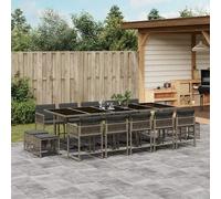 Garden Dining Set 15pc Grey PE Rattan Tempered Glass 275x106x73cm Outdoor -10pcs