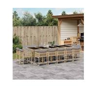 Garden Dining Set 15pc Mix Beige PE Rattan Tempered Glass 275x106x73cm LightGrey