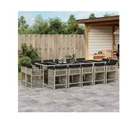 Garden Dining Set 15pc PE Rattan Light Grey 275x106x73cm Tempered Glass Foldable