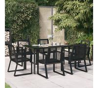 Garden Dining Set 160 cm Black PVC Rattan Powder-Coated Steel Tempered Glass 4pc