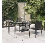 Garden Dining Set 160cm Black Powder-Coated Steel Glass Cotton Rope (5pcs) Patio