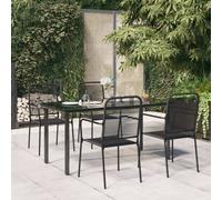 Garden Dining Set 160cm Black Powder-Coated Steel Glass Table 4 Cotton Rope Yard