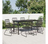 Garden Dining Set 160cm Table Black PVC Rattan PowderCoated Steel Tempered Glass
