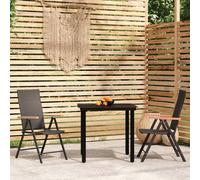 Garden Dining Set 160x80cm Black PE Rattan Chairs Aluminium Frame Tempered Glass