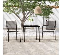 Garden Dining Set 160x80cmBlack Steel Frame Glass Top Cotton Rope 4 Chairs Patio