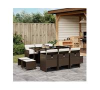 Garden Dining Set 165x106x73cm Brown PE Rattan Black Frame Tempered Glass Cush.