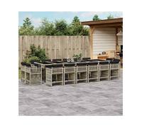 Garden Dining Set 16pc Light Grey PE Rattan 330x106x73cm Tempered Glass Foldable