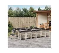 Garden Dining Set 16pc Light Grey PE Rattan Table 330x106x73cm Cushioned with UV