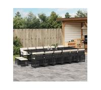 Garden dining set 16pc PE rattan black & cream 330x106x73cm with cushions folds