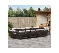 Garden Dining Set 17-Piece Brown Rattan Table 330x106x73cm Cream Cushions Folded