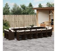 Garden Dining Set 17pc Brown PE Rattan 330x106x73cm 16pcs Chairs Tempered Glass